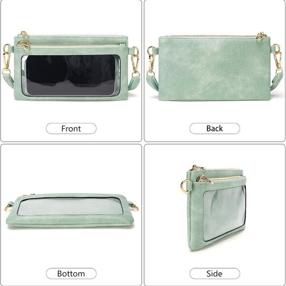 Versatile Small Leather Wallet with Adjustable Straps - Stylish Green Clutch - Picture 4 of 7